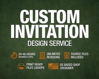 Serviço de design de convites, arquivos em alta resolução, revisões ilimitadas, entrega rápida.