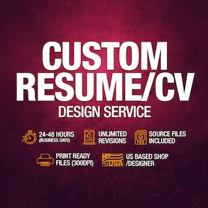 Professional CV Resume Design Service, High Resolution files, Unlimited Revisions, Quick Turnaround