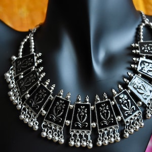 Ethnic Necklaces for Women Black and Silver oxidized Necklace Pendants Indian Thread Jewelry for Women traditional necklaces antique