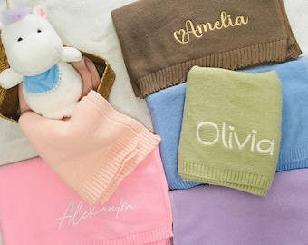 Custom Kint Blanket | Baby Name Blanket | Embroidered Baby Name | Stroller Blanket | Newborn Baby Gift | Soft Cotton Knit | Baby Shower Gift