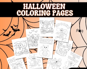 Puede incluir: Diez páginas para colorear de Halloween en blanco y negro con varios personajes y temas espeluznantes, incluyendo una bruja, un gato, una calabaza, un búho, una momia y una casa encantada. Las páginas están listas para ser coloreadas con lápices de colores o marcadores.