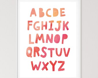 Watercolor Alphabet Poster for Kids Room