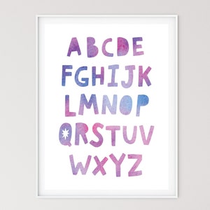 Watercolor Alphabet Poster for Kids Room