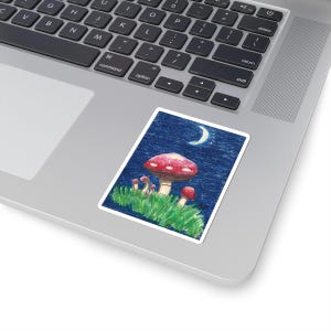 Whimsical Moon Cottagecore Midnight Mushroom Kiss-Cut Stickers