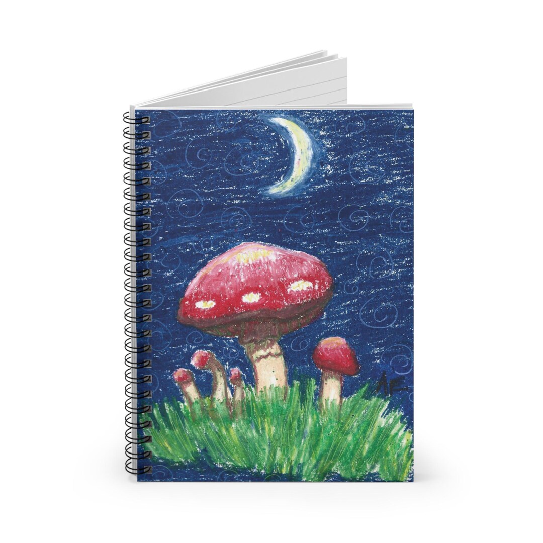 Whimsy Notebook Deco Whimsical Moon Cottagecore Midnight Mushroom Spiral Notebook - Ruled ...