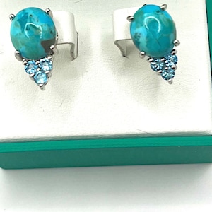 Turquoise and blue CZ sterling silver earrings