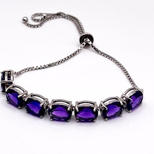 Purple cz and sterling silver adjustable bracelet