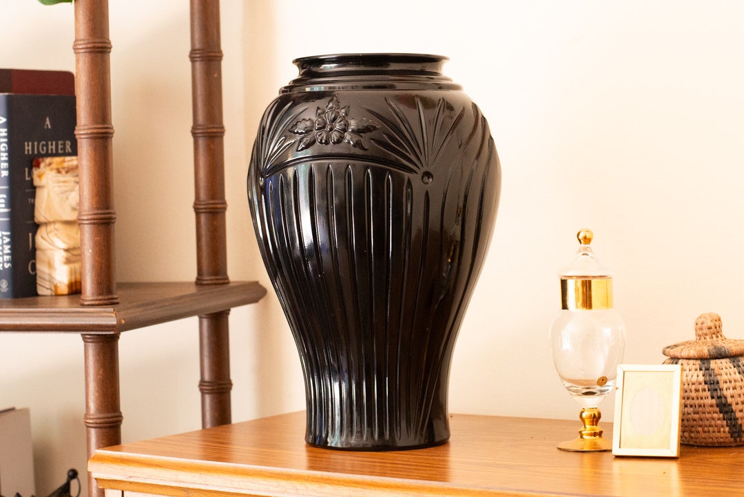 Vintage Large Black Floor Vase Etsy