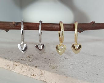 Heart Charm Huggie Earrings | Dainty S925 Sterling Silver | Everyday Hoops | Minimalist Earrings | Gift for Her | Hypoallergenic Jewelry