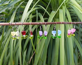 Glass Tulip Beaded Earrings | 4cm Drop | Gold 925-Plated or Silver Stainless Steel | Flower Dangle Earrings | Delicate Gift for Her