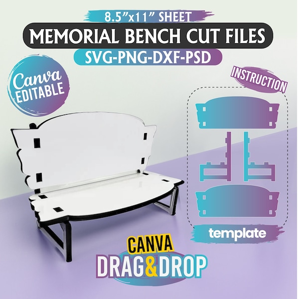 Memorial Bench Template, Sublimation Bench Blank, Memorial Bench Svg, Svg Files For Cricut, Svg Laser Cut Files  Rustic Garden Bench