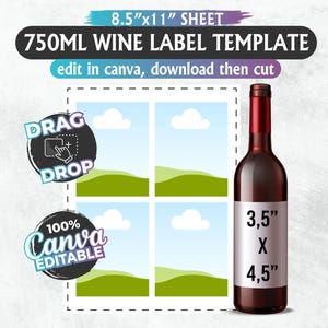 750ml Wine Label Template | Editable Canva Wine Bottle Labels | 3.5&quot;x4.5&quot; | Custom Wine Label Template, Wine Bottle Labels, Wine Label Svg