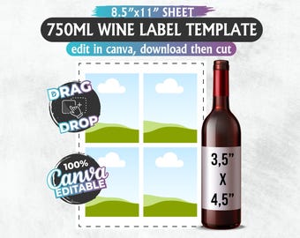 Editable Wine Label Template: 750ml, 3.5"x4.5" Canva Design (Digital Download)