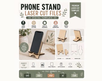 Phone Stand SVG Laser Cut File | Wooden Phone Holder Template | Glowforge Svg | Cnc Phone Dock | Laser Cut Files, CNC & Laser Ready Template