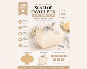 Scallop Favor Box SVG Template, Wedding Favor Box SVG, Elegant Gift Box Cricut File, Party Favor Box, Bridal Shower Favor, Candy Box SVG