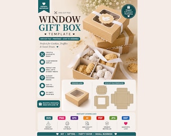 Window Gift Box Template SVG, Cookie Box Svg, Treat Box Template, Favor Box SVG, Bakery Packaging SVG, Cricut Gift Box Template