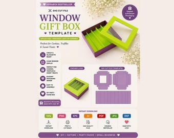 Cookie Truffle Box SVG, Window Treat Box Template, Candy Divider Gift Box, Cricut Packaging SVG, Dessert Favor Box Template