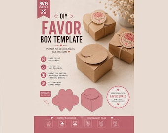 DIY Favor Box Template SVG, Wedding Favor Box Svg, Kraft Gift Box Template, Party Favor Box Cut File, Cricut Favor Box, Small Gift Box SVG