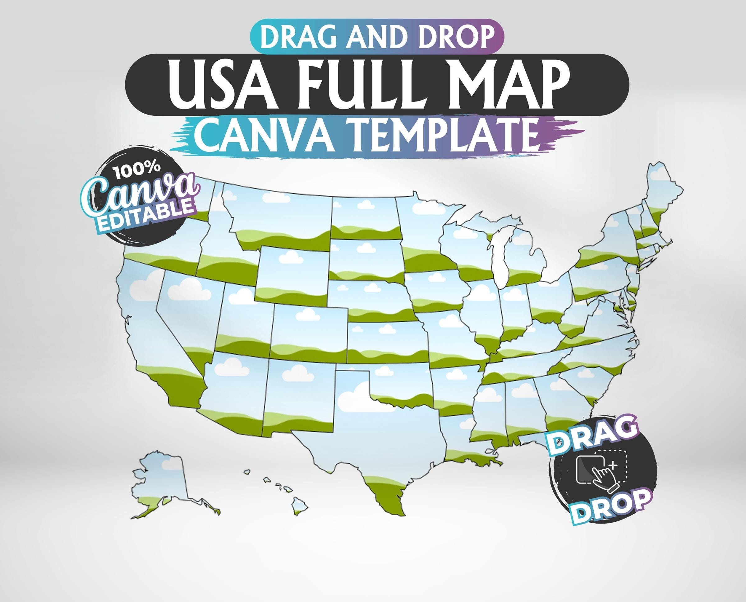 USA Map Canva Template Editable Drag Drop Design Digital Download Il H0l2 