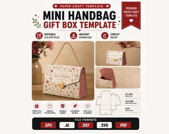 Mini Handbag Gift Box SVG | Purse Gift Box Template | Cricut Favor Box | Paper Purse Template | Gift Packaging SVG | Cricut & Silhouette Cut