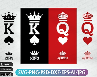 キングとクイーンのトランプ SVG: スペードとハートのカットファイル