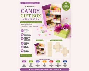 Candy Drawer Box SVG Template, Candy Organizer Gift Box, Treat Storage Box SVG, Cricut Candy Packaging, Party Favor Drawer Box
