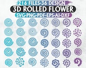 Rolled Flower Svg, Paper flower svg, 3D flower svg, Leaf SVG bundle, Flower Template, Flower Cricut, Digital files, Svg files for cricut
