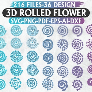 Rolled Flower Svg, Paper flower svg, 3D flower svg, Leaf SVG bundle, Flower Template, Flower Cricut, Digital files, Svg files for cricut