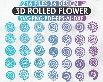 Rolled Flower Svg, Paper flower svg, 3D flower svg, Leaf SVG bundle, Flower Template, Flower Cricut, Digital files, Svg files for cricut