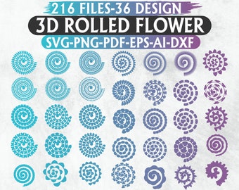 SVG de flor enrollada, SVG de flor de papel, SVG de flor 3D, paquete de SVG de hojas, plantilla de flor, Cricut de flores, archivos digitales, archivos SVG para Cricut