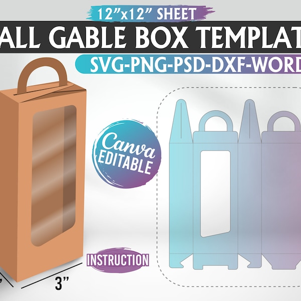 Tall Gable Box Template, Tall Window Box, Gable Box, Tall Box Svg, Box with Handle Template, Gift Box, DIY gift box, Canva, Instant Download