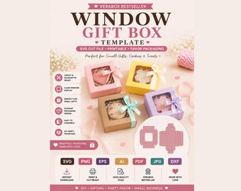 Window Gift Box Template SVG, Favor Box SVG, Cookie Gift Box Template, Treat Packaging SVG, Cricut Gift Box, Printable Box Template