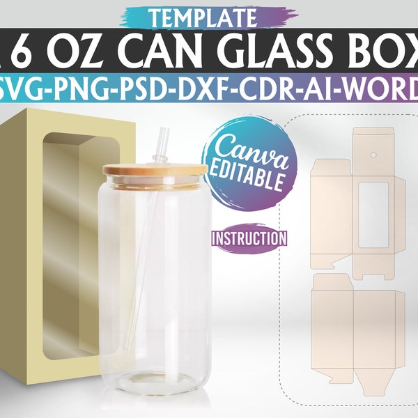 Modèle de boîte en verre de canette de bière de 16 oz, boîte de fenêtre, boîte en verre de canette de bière, boîte Svg, modèle de boîte cadeau, fichiers coupés, imprimable, feuilles 12 x 12, téléchargement immédiat