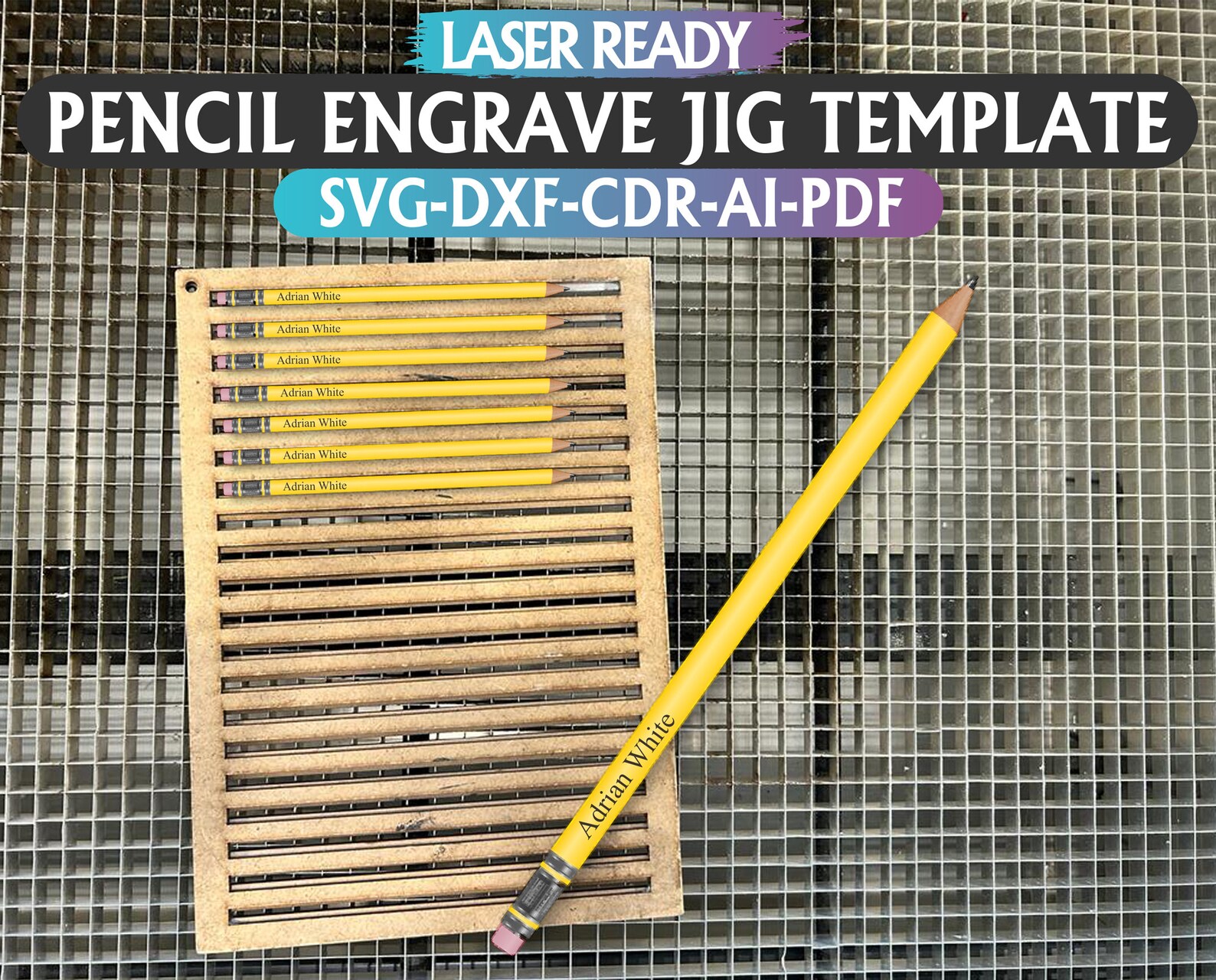 Pencil Engrave Jig Svg, Pencil Jig Template, Laser Cut Files, Pencil