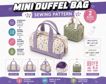 Mini Duffel Bag Sewing Pattern PDF | Travel Bag Pattern | Cube Bag Pattern | Printable PDF | Instant Download | 2 Sizes