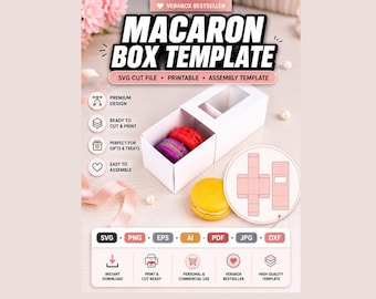Macaron Box Template SVG, Treat Packaging, Bakery Box, Cricut Cut File (Instant Download)