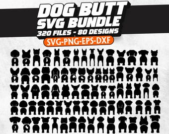 Dog Butt Silhouette SVG Bundle: 80 Funny Designs (Digital Download)