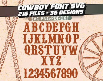 Western Font SVG: Cowboy Alphabet, Rustic Letters (36 Designs)