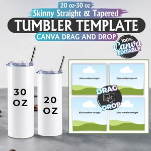 Tumbler Template Bundle, 20 oz & 30 oz Straight and Tapered, Canva Drag and Drop Editable, Skinny Tumbler Full Wrap, Tumbler Sublimation