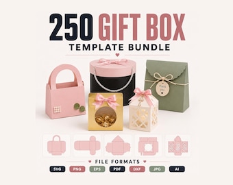 250 Gift Box SVG Bundle | Gift Box Template | Favor Box SVG | Cricut Box Template | Printable Packaging Svg | Dxf | Pdf | Png