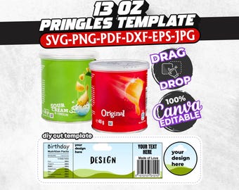 Pringles Can Label Template: 1.3 oz Party Favor, Canva Editable (Digital Download)