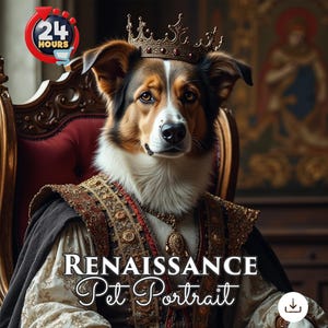 Custom Regal Dog Portrait, Royal Dog Painting, Pet Portrait, Renaissance Costume, King Pet Portrait, Painting Digital Art, Portrait Art