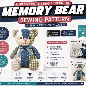 Patron de couture d'ours souvenir (PDF) | Patron d'ours à conserver | Ours en peluche commémoratif | Patron de peluche à imprimer | Téléchargement instantané