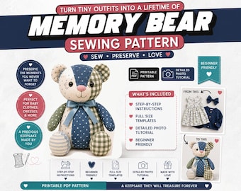 Memory Bear Sewing Pattern PDF | Keepsake Bear Pattern | Memorial Teddy Bear | Printable Plush Toy Pattern | Instant Download