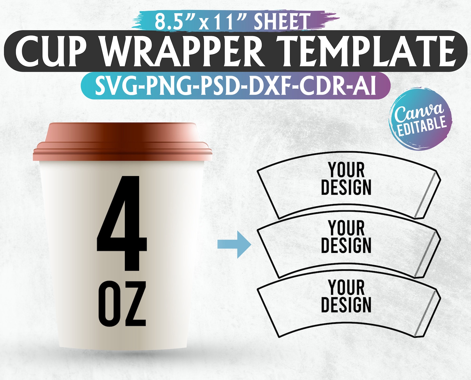 Paper Cup Wrapper Template Bundle, Cup Wrapper Svg Template, Paper ...