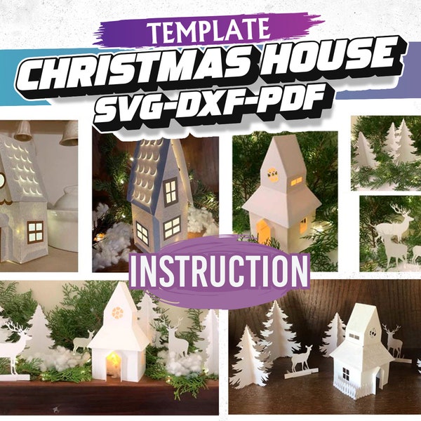 3D Christmas House SVG, Christmas Village Template, Christmas Town Svg | Cricut | Cut Files |  Paper Village Decoration | Cricut Christmas