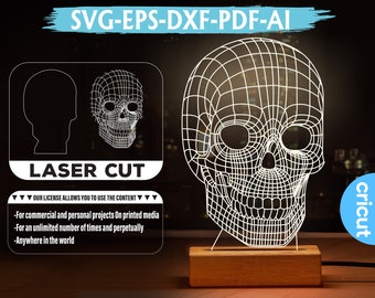 Skull LED Lamp SVG: 3D Illusion Laser Cut File (Digital Download)