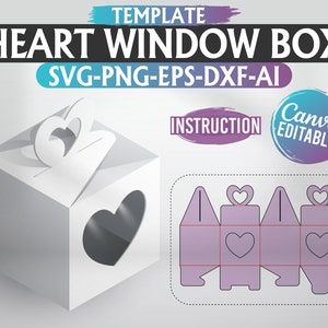 Herz-Box-Vorlage, Hochzeit Gunst Box, Geschenk-Box-Svg, Giebel-Box svg, Box-Vorlage, Box-Vektorgrafik, Fensterbox svg, Herz-Geschenkbox, bedruckbar