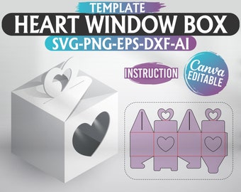 Heart Window Box Template: Wedding Favor, Gift Box SVG (Printable)