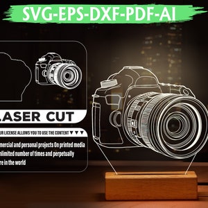Camera 3D svg, Illusion Acrylic Hologram Night Led Lamp, 3D Illusion Lamp, Laser Cut Engraving File, Glowforge Svg ,Digital Vector, Pdf File